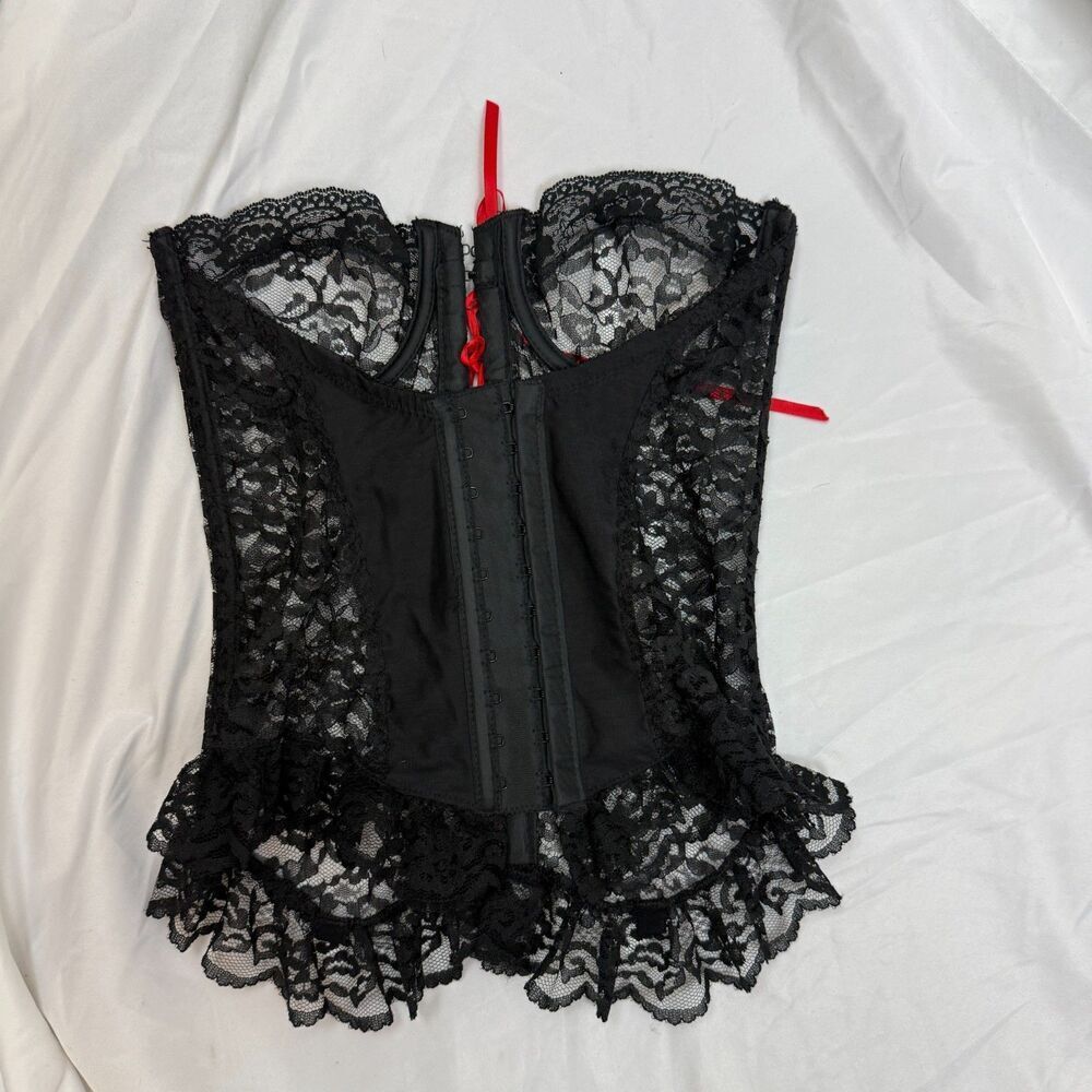 Vintage Jezebel Renee of Hollywood Corset Bra Whimsigoth Black Lace Up Size 32B - Picture 4 of 11